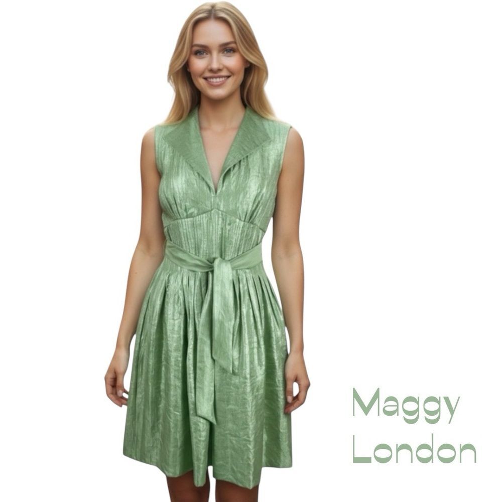 Maggy London Metallic Sea Foam Green Mermaid Chic Dress NWT Size 8